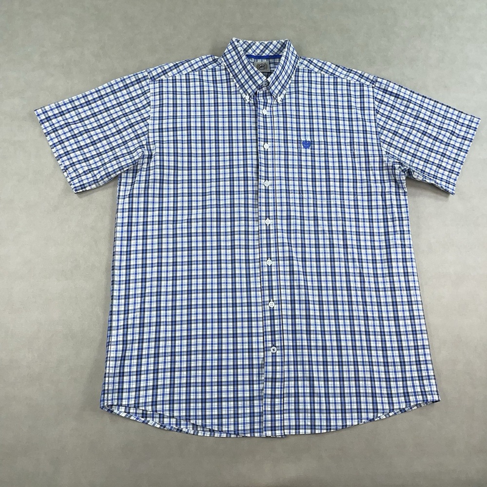 Cinch Shirt Mens XL Blue Plaid Short Sleeve Button Down Western Rodeo